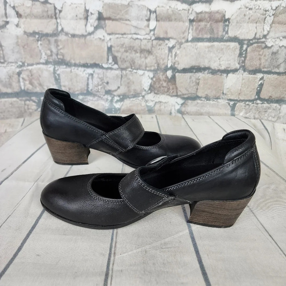 Taos  Black Leather Mary Jane Shoes Stacked Heel Size 41 - Picture 9 of 16